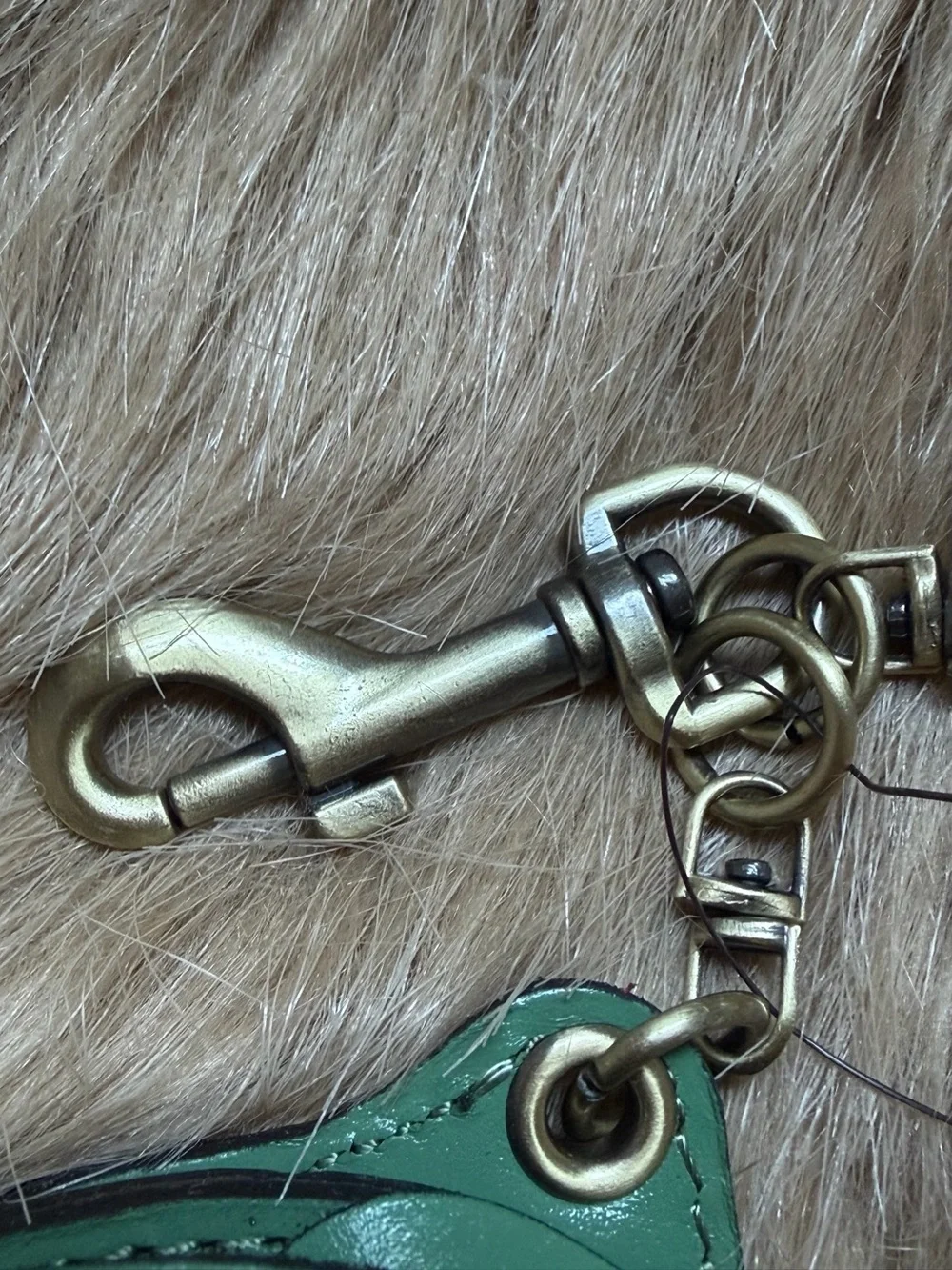 NWT High End Patricia Nash Green Leather Rose Keychain Bag Charm